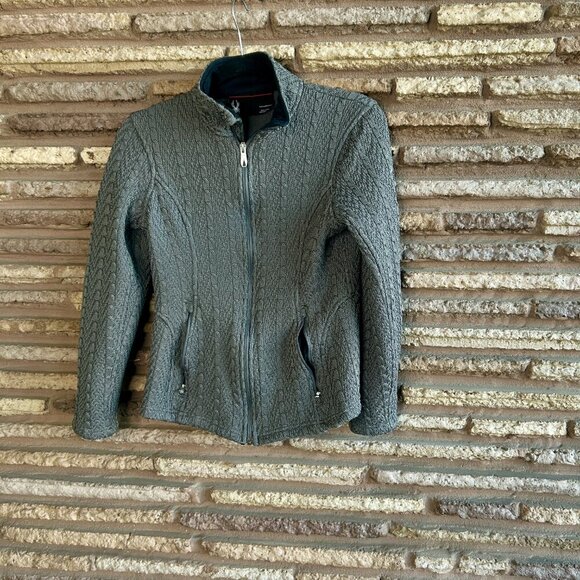 Spyder Gray Cable Core Fleece Lined Full Zip Ski Sweater Size Medium - Picture 11 of 11